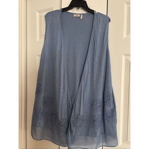 Logo by Lori Goldstein Open Front Embroidered Long Vest